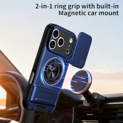 Dssairo for iPhone 17 Pro case with 360°Rotation Magnetic Ring Compatible with MagSafe Slide Camera Cover Foldable Stand Military-Grade Shockproof Protective case (Blue, iPhone 17 Pro) - color: Blue, size: iPhone 17 Pro