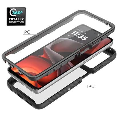 360 ° Protective Case for Motorola Moto G56 5G, Dustproof Shockproof Case with Built-in Tempered Screen Protector, Full Body Protective Heavy Duty Slim Back Phone Cover(Red) - color: Red