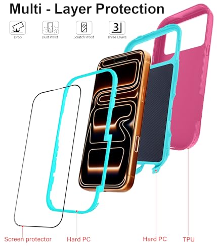 for iPhone 17 Pro Max Case with 2 Camera Lens Protector & 2 Screen Protector, Heavy Duty Full Body Protective Phone Case 6.9" (Pink Blue) - color: 17 Pro Max-PinkBlue