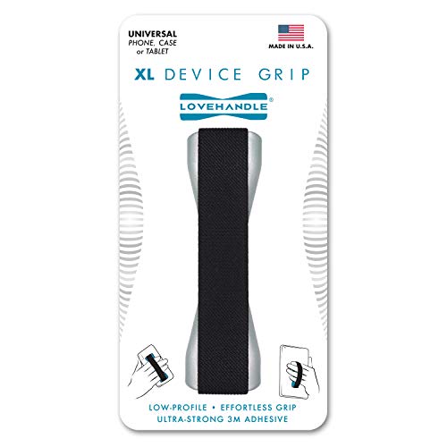LOVEHANDLE XL Phone + Tablet Grip - Black Strap, Grey Base