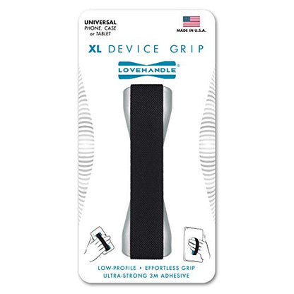 LOVEHANDLE XL Phone + Tablet Grip - Black Strap, Grey Base