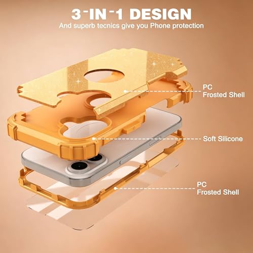 IDweel for iPhone 16 Case with Screen Protector,Luxury 3 in 1 Shockproof Slim Fit Hybrid Heavy Duty Hard PC Cover Soft Silicone Bumper Full Body Anti-Fingerprint Case,Glitter Sundial Golden - color: Glitter Sundial Golden