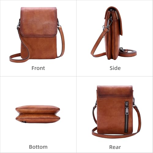 Iswee Rfid Blocking Small Crossbody Bag for Women Travel Classic Style | Genuine Leather,Adjustable Shoulder Strap,Fits 6.9" Phone,Anti-Theft Purse,Perfect for Daily Use and Weekend Travel - color: Light Brown