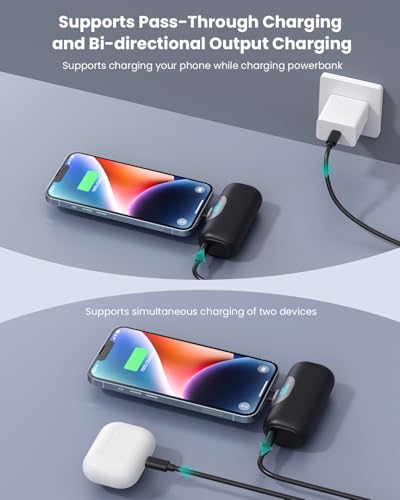 Mini Portable Charger for iPhone,Upgraded 22.5W PD Fast Charging 5500mAh Ultra-Compact Power Bank,LCD Display Plug-in Cute Battery Pack Travel Essentials for iPhone 14/14Pro/13/12/11/X/8/7/6 (Black)