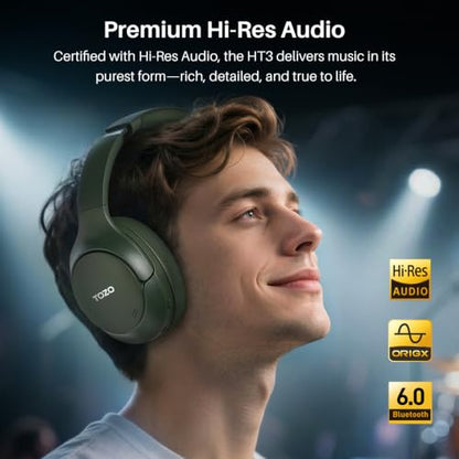 TOZO HT3 Hybrid Noise Cancelling Wireless Headphones, 90H Over Ear Headset - color: Green