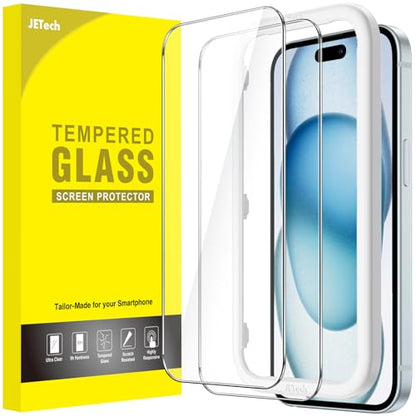 JETech Screen Protector for iPhone 15 Plus, 2-Pack | 9H Tempered Glass, HD Clear, Anti-Scratch Protection, Easy Installation Tool - size: iPhone 15 Plus