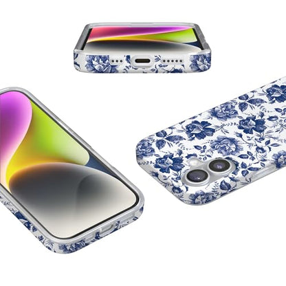 Casely iPhone 17 Case | Rose to Fame | Blue & White Floral | Compatible with MagSafe | Classic Ultra Slim Design - color: Rose to Fame | Blue & White Floral