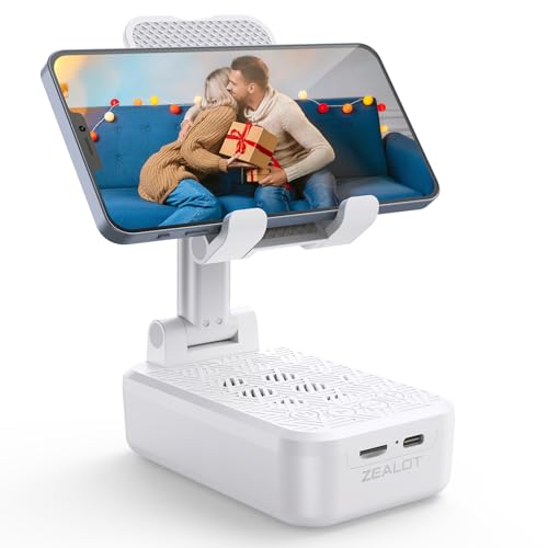 ZEALOT Cell Phone Stand with Wireless Bluetooth Speaker, Phone Holder and Wireless Induction Speaker Amplifier Dock,Gifts for Women Men Dad Mom Him Her-White - color: White
