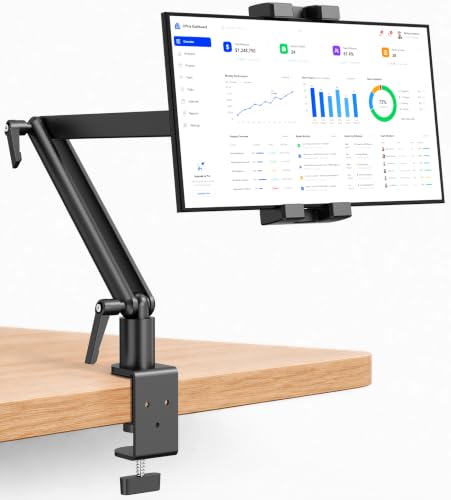 iPad Desk Mount Holder, Sturdy Aluminum Arm with C-Clamp for Desk & Bedside - size: Large