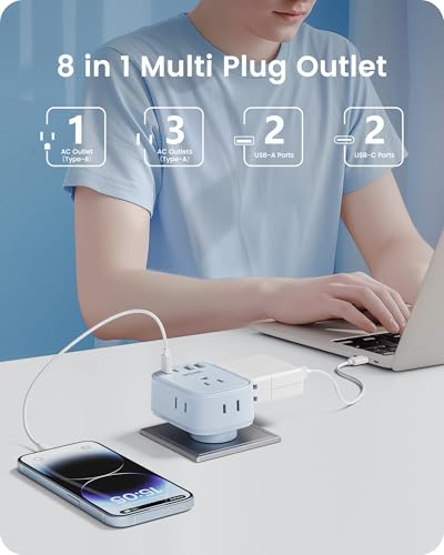 LENCENT Multi Plug Outlet Extender with USB C, Electrical Outlet Expander - color: Blue