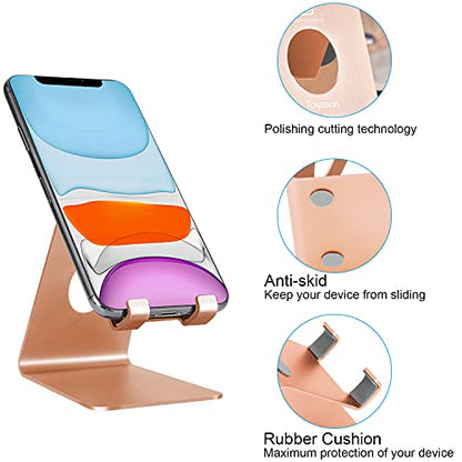 Cell Phone Stand - Aluminum Desktop Phone Holder, Anti-Slip, Universal Fit - color: Rose gold