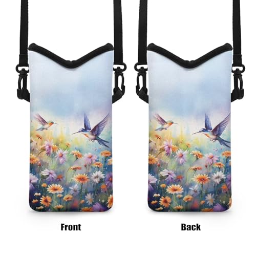 Neoprene Crossbody Phone Bag Small Shoulder Bag Lightweight Travel Bag with Removable Adjustable Strap for Cellphone, Keys, Lipstick, Power Bank 8 x 4 inch, Hummingbird Daisy Flower - color: Hummingbird Daisy Flower