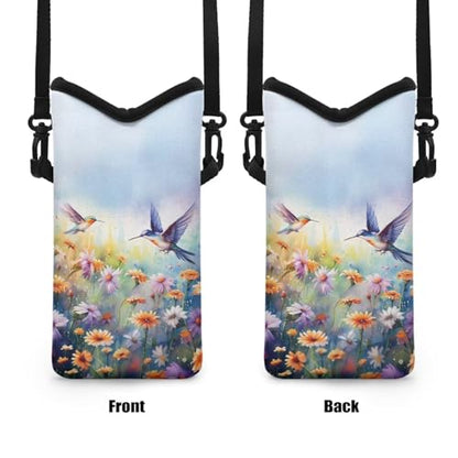 Neoprene Crossbody Phone Bag Small Shoulder Bag Lightweight Travel Bag with Removable Adjustable Strap for Cellphone, Keys, Lipstick, Power Bank 8 x 4 inch, Hummingbird Daisy Flower - color: Hummingbird Daisy Flower