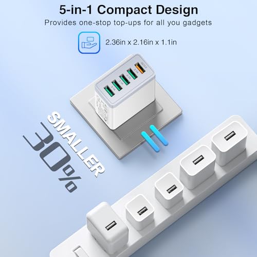 2Pack 50W USB Wall Charger, 5-Port Fast Charging Block Cube Power Plug - color: White | 2-Pack | 5-Port