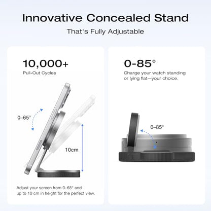 EF ECOFLOW Rapid Mag 3-in-1 Magnetic Wireless Charging Station, Qi2.2 25W Foldable MagSafe Charger Stand for iPhone 17/16/15, Apple Watch & AirPods, Travel-Ready, with 45W Adapter, Black - color: Black
