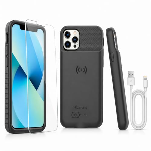 Alpatronix Battery Case for iPhone 12 Pro Max / 13 Pro Max, Slim Portable Protective Extended Charger Cover with Wireless Charging, Lightning Input, Apple Pay, CarPlay - BX12Pro Max - Matte Black - size: iPhone 12 Pro Max & iPhone 13 Pro Max