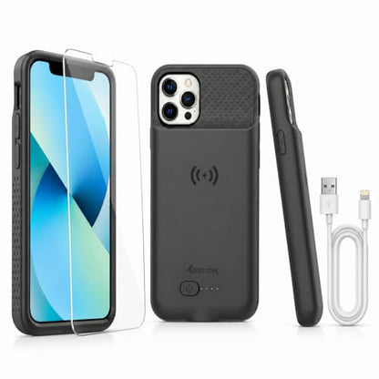 Alpatronix Battery Case for iPhone 12 Pro Max / 13 Pro Max, Slim Portable Protective Extended Charger Cover with Wireless Charging, Lightning Input, Apple Pay, CarPlay - BX12Pro Max - Matte Black - size: iPhone 12 Pro Max & iPhone 13 Pro Max