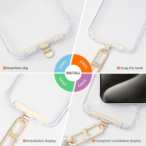 Phone Tether Tab,Ultra-thin 0.2mm Bending Design Universal Stainless Steel Phone Lanyard Tab Without Adhesive,Metal Phone Lanyard Replacement Patch for Cell Phone (Gold) - color: B