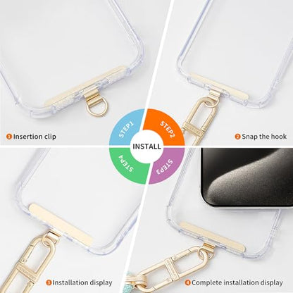 Phone Tether Tab,Ultra-thin 0.2mm Bending Design Universal Stainless Steel Phone Lanyard Tab Without Adhesive,Metal Phone Lanyard Replacement Patch for Cell Phone (Gold) - color: B