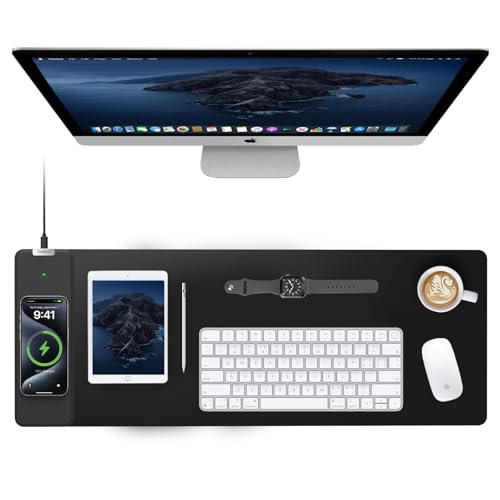 TopMade Wireless Charging Mouse Pad, 31.5"x11.81" XXL Large Desk Mat, Black - color: Classic-31.5"x11.8"