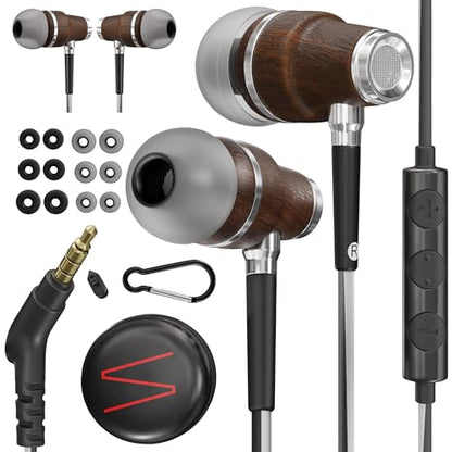 Symphonized Premium Wooden Wired Earbuds with Microphone (Aux 3.5mm Jack) - color: Black, style: 3.5mm Aux