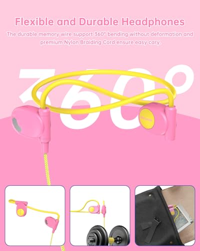 Mehomeli Kid Headphones, Air Conduction Open Ear Headphones, 3.5mm Jack - color: Yellow,Pink