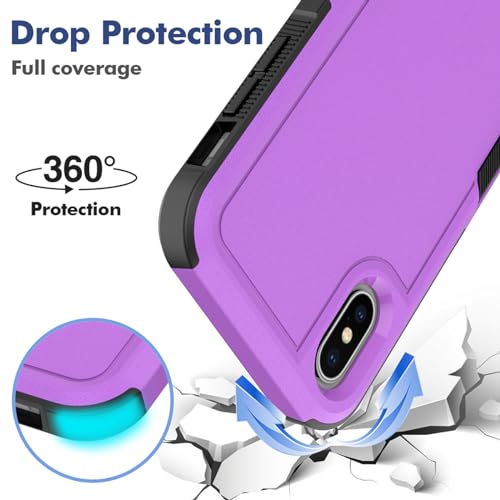 for iPhone X/iPhone Xs Case: Dual Layer Protective Heavy Duty Cell Phone Case Shockproof Rugged Bumper Tough with Screen Protector - Military Grade Drop Tested for Appple iPhone X/iPhone Xs, Purple - color: Purple (PC) + Black (TPU)