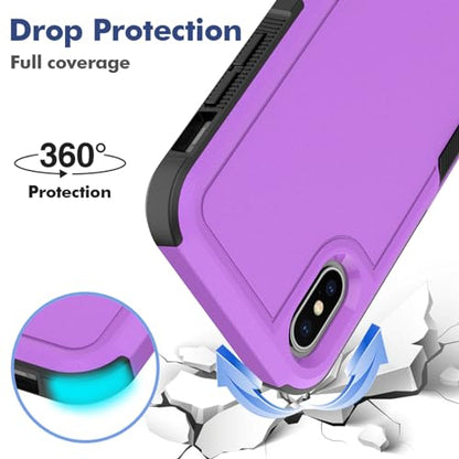 for iPhone X/iPhone Xs Case: Dual Layer Protective Heavy Duty Cell Phone Case Shockproof Rugged Bumper Tough with Screen Protector - Military Grade Drop Tested for Appple iPhone X/iPhone Xs, Purple - color: Purple (PC) + Black (TPU)