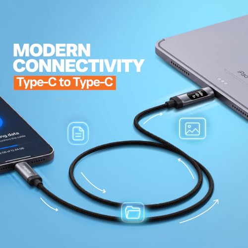 FASTER D8 USB-C to USB-C Cable with Real-time OLED Power Display, 3.9 ft
