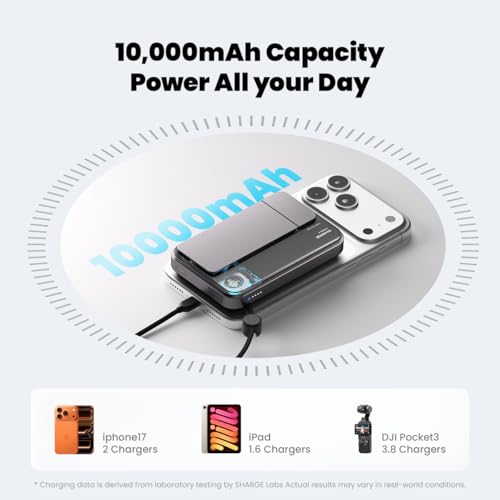 sharge for MagSafe Power Bank Qi2.2 25W 10000mAh Magnetic Portable Charger - color: Black