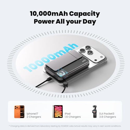 sharge for MagSafe Power Bank Qi2.2 25W 10000mAh Magnetic Portable Charger - color: Black