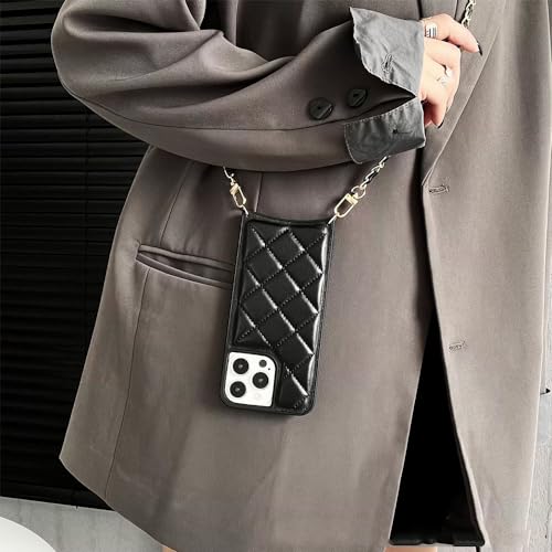Phone Crossbody Chain Cell Phone Lanyard,Leather+Metal Shouder Strap Universal Abjustable Phone Chain Strap with Cellphone Tether Patches Compatible with Most Phones Bag Purse Silver+Black - color: A