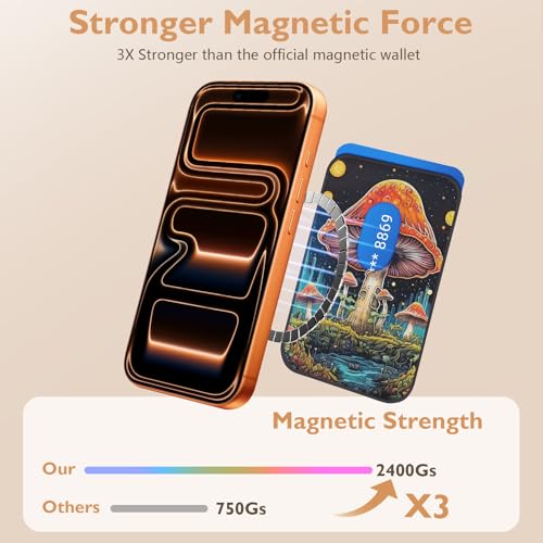 Compatible with Magsafe Wallet Magnetic Card Holder - Black Mushroom Phone Wallets for Women Teen Girls Cute for iPhone 17/16/15/14/13/12 Series Slim for Apple Mag RFID Magnet,Fit 3 Cards - color: Black Mushroom