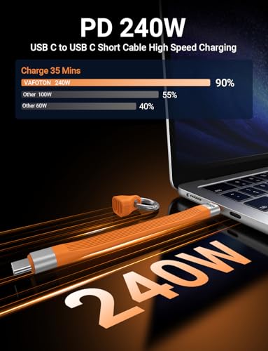 VAFOTON PD 240W Short USB C Cable/USB 4.0 USB C Short Cable/40Gbps Transfer - color: Orange