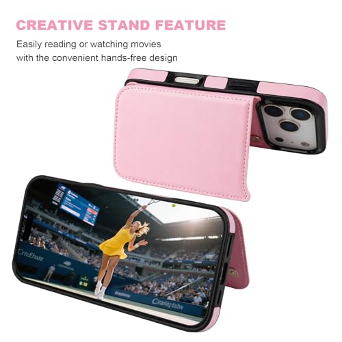 ONETOP for iPhone 17 Pro Wallet Case with Credit Card Holder,Pink | Kickstand,ID/Cash Holder,Case Wallet with Card Slots,Double Magnetic Clasp,Durable PU Leather Shockproof Cover for Women Men - color: Pink