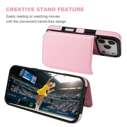 ONETOP for iPhone 17 Pro Wallet Case with Credit Card Holder,Pink | Kickstand,ID/Cash Holder,Case Wallet with Card Slots,Double Magnetic Clasp,Durable PU Leather Shockproof Cover for Women Men - color: Pink