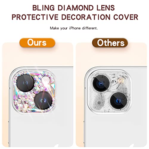 Bling Diamond Camera Lens Protector Compatible with iPhone 15 ＆ iPhone 15 Plus, Metal Glitter Gem Camera Cover，9H Tempered Glass lens full Screen Protector with 3D Rhinestone Sparkle - size: iPhone 15 ＆ iPhone 15 Plus