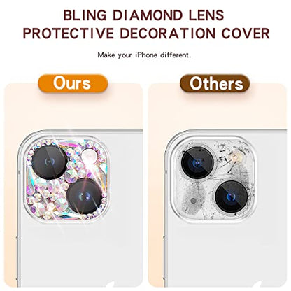 Bling Diamond Camera Lens Protector Compatible with iPhone 15 ＆ iPhone 15 Plus, Metal Glitter Gem Camera Cover，9H Tempered Glass lens full Screen Protector with 3D Rhinestone Sparkle - size: iPhone 15 ＆ iPhone 15 Plus