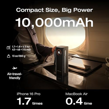 EF ECOFLOW RAPID Pro Power Bank with 67W Wall Plug, 10,000mAh 3-in-1 Portable Charger with Built-in USB-C Cable, 45W Fast Recharging, Travel Essentials for iPhone 17/16 Series, Galaxy, Laptops, and More - color: Gray Black