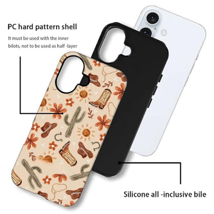 ZHEGAILIAN Case Compatible with iPhone 16 Plus,Denim Boots Cactus Design Phone Case,Matte Mixed Double-Layer Hard Shell+Soft Silicone TPU Shock Protective - color: Denim boots cactus, size: iPhone 16 Plus