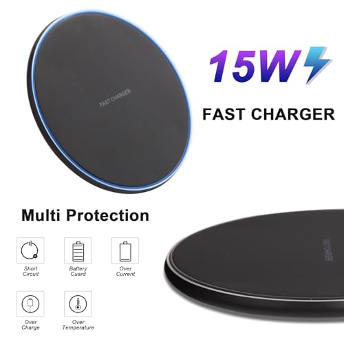Fast Wireless Charger 2-Pack, 15W Wireless Charging Pad Compatible with iPhone 16/15/14/13/12 Pro Max SE XR AirPods, Samsung Galaxy S24/S23/S22/S21 Note Pixel LG