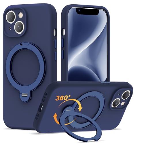 Case for iPhone 14 with 360°Spin Stand,6.1" Dark Blue | Magnetic 360°Spin Stand,Compatible with Mag-Safe,Soft Silicone 14 Case - color: Dark Blue, size: Iphone 14