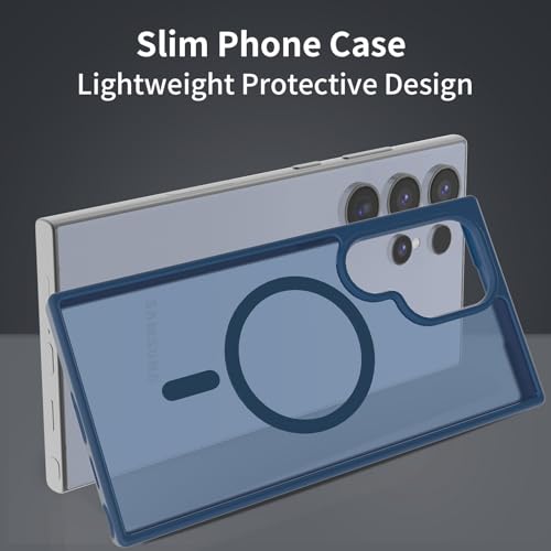 for Samsung Galaxy S24 Ultra Case Magnetic, [Compatible with Magsafe] 6.8 Inches Slim Fit Heavy Duty Protection Wireless Charging TPU and PC Shockproof Anti-Slip Protective Phone Cover, Blue - color: Blue Magnetic