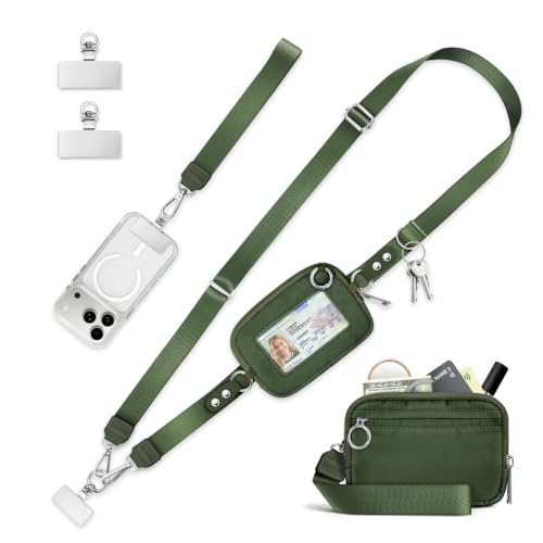 Clip and Go Strap for Phone with Wallet Crossbody Lanyard Green - color: 1 Green