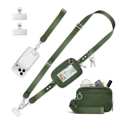 Clip and Go Strap for Phone with Wallet Crossbody Lanyard Green - color: 1 Green