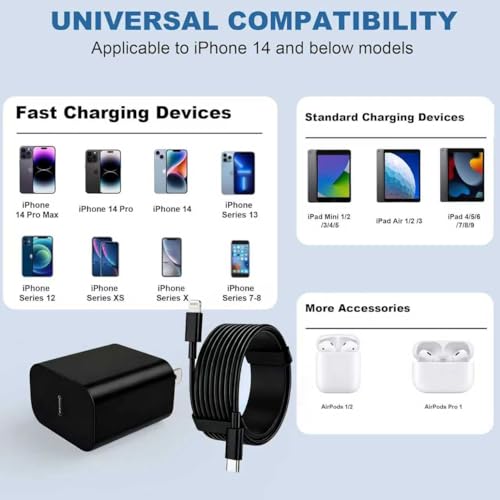 iPhone Charger Fast Charging, USB C Charger Block, 6FT/10FT Lightning Cable - color: black