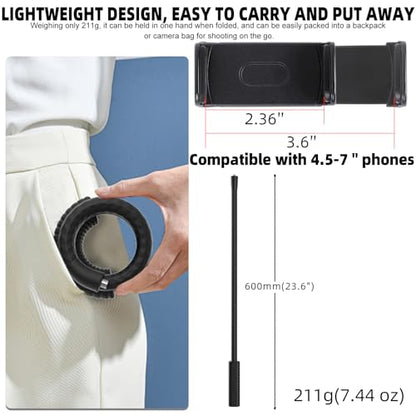 Portable Flexible Phone Holder with Handle for Treadmill, Spin Bike, Stroller, Tripod, Shopping Cart, Desk, Logitech Webcam, 23.6" / 60cm Long Arm Gooseneck Phone Mount for 4.7”- 7" Cell Phones