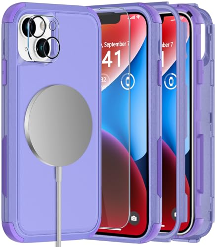 Diverbox Compatible with iPhone 14 Phone Case,for iPhone 14 Magnetic Case [with Screen Protector & Camera Lens Protector ] Heavy Duty Phone Case for iPhone 14 (Purple) - color: Magnetic Purple