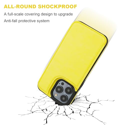 ONETOP Compatible with iPhone 15 Pro Max Wallet Case with Card Holder, PU Leather Kickstand Card Slots Case, Double Magnetic Clasp and Durable Shockproof Cover 6.7 Inch (Yellow) | Kickstand,ID/Cash Holder,Case Wallet with Card Slots,Double Magnetic Clasp,