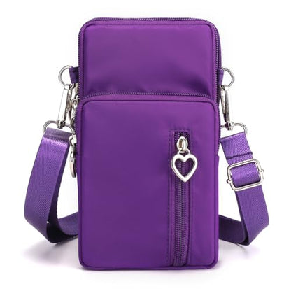 Small Crossbody Bag for Women, Multi Zip Pockets Nylon Wallet Purse Credit Card Holder with Detachable Hand Strap - color: Purple